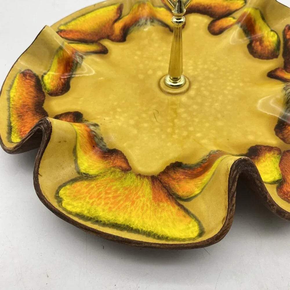 MCM Sequoia Ware Tidbit Serving Tray Yellow‎ Wave California Art Pottery USA VTG